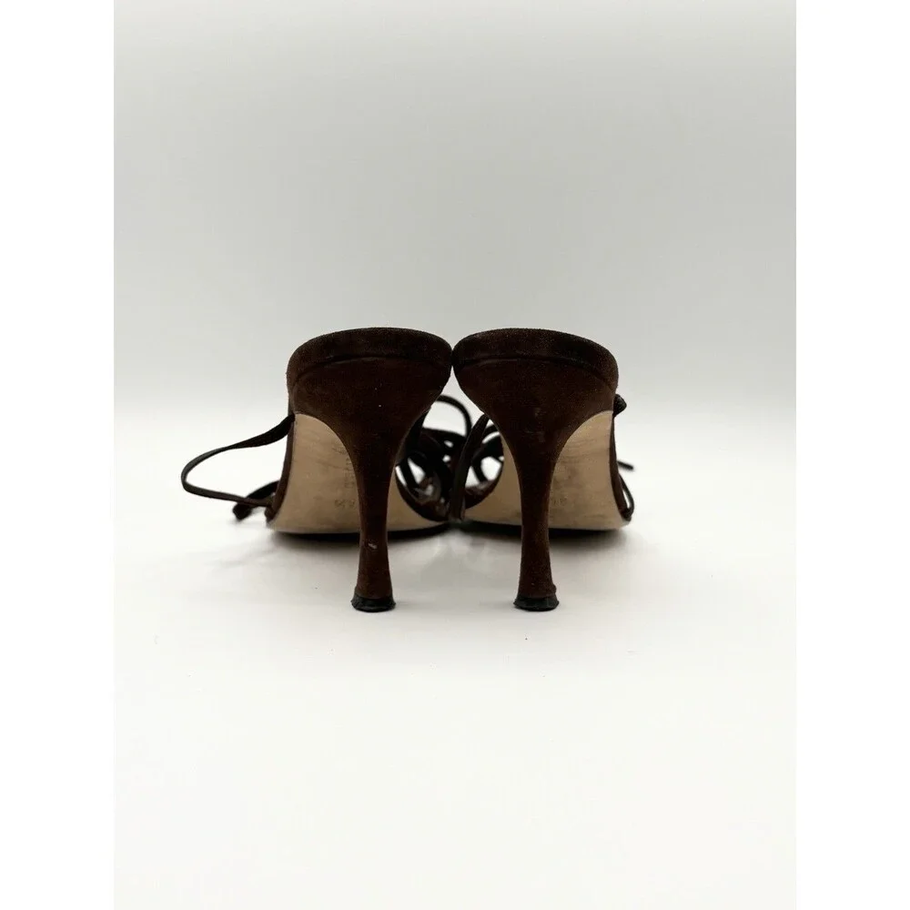 Manolo Blahnik Brown Suede Ribbon Accent Lace Up Heels Vintage Size EU 36.5